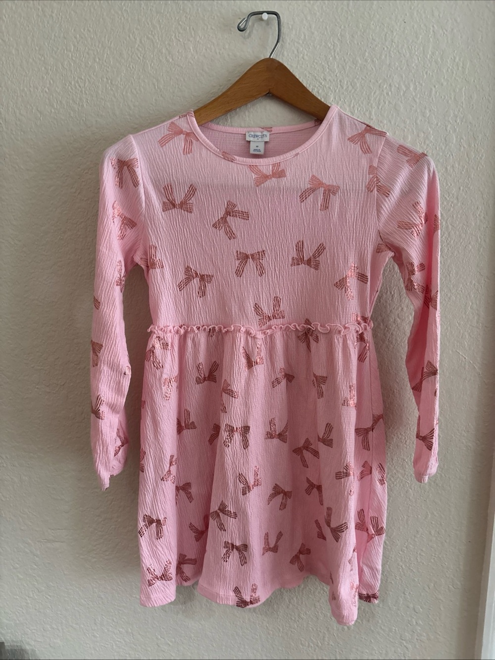 Crewcuts Girls Pink Bow-Print Long Sleeve Dress